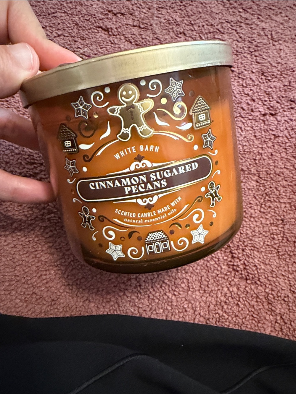 White Barn Cinnamon Sugared Pecans Scented Candle — Orange Brown Glass